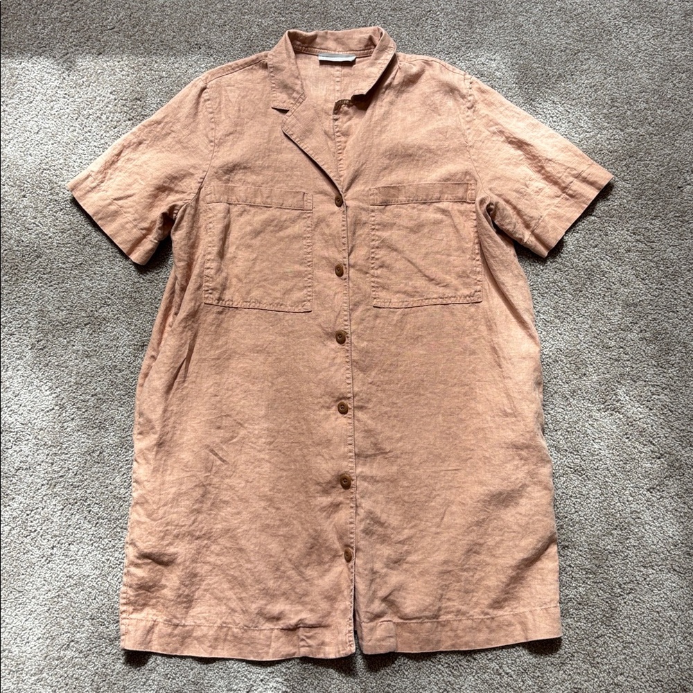 Everlane Peach Short Sleeve Linen Dress